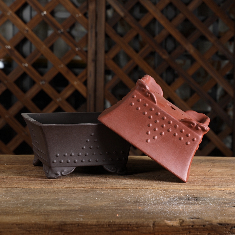 宜兴紫砂花盆WZ32#鼓钉正方盆绿植盆景桌面中国风简约室内正品