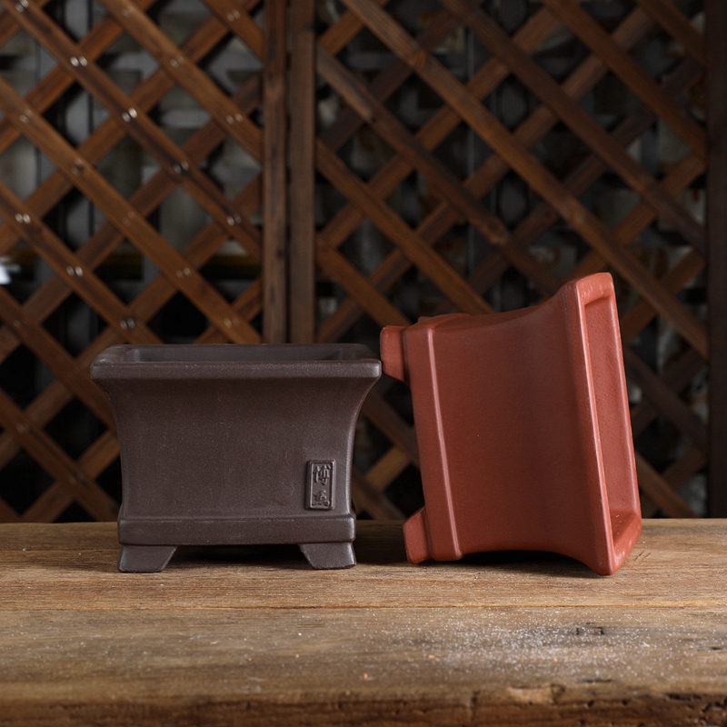 宜兴紫砂花盆WZ30#博杰正方盆景绿植盆景桌面中国风简约室内正品