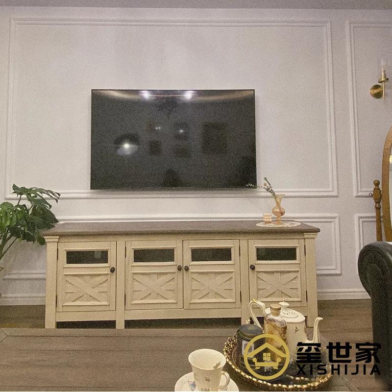 美式乡村电视柜实木仿古高柜小户型客厅地柜整装组合爱室白色家具