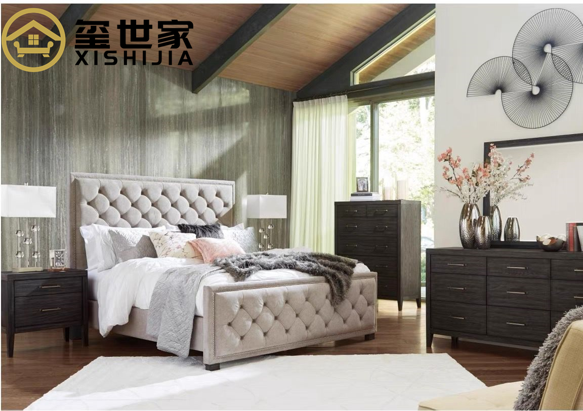 美式田园复古实木床现代简约软包双人床床头柜斗柜梳妆台家具