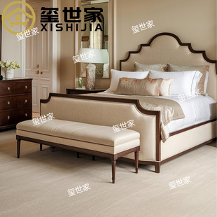 玺世家 美式复古实木床 家用主卧双人床 高端布艺软包床 舒适大床