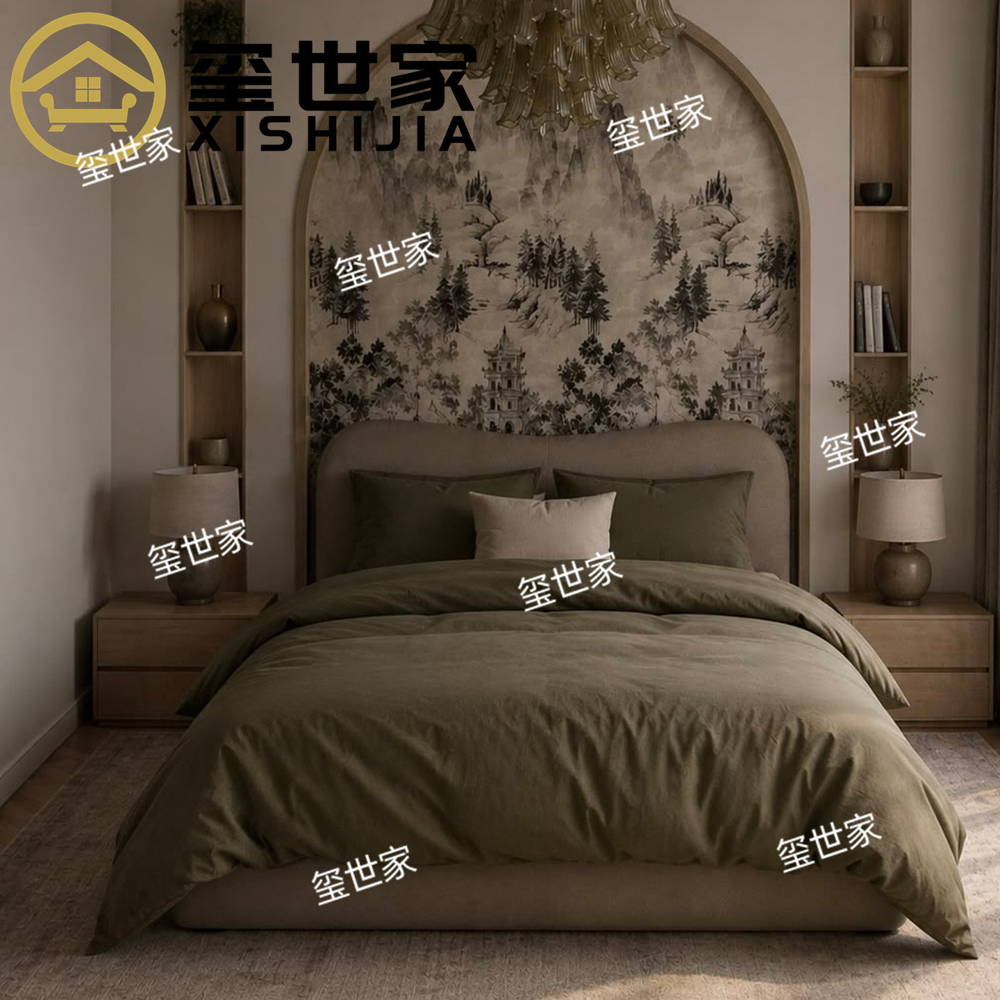 玺世家 美式复古风布艺床 主卧双人床 麻布舒适大床 卧室1.8米床