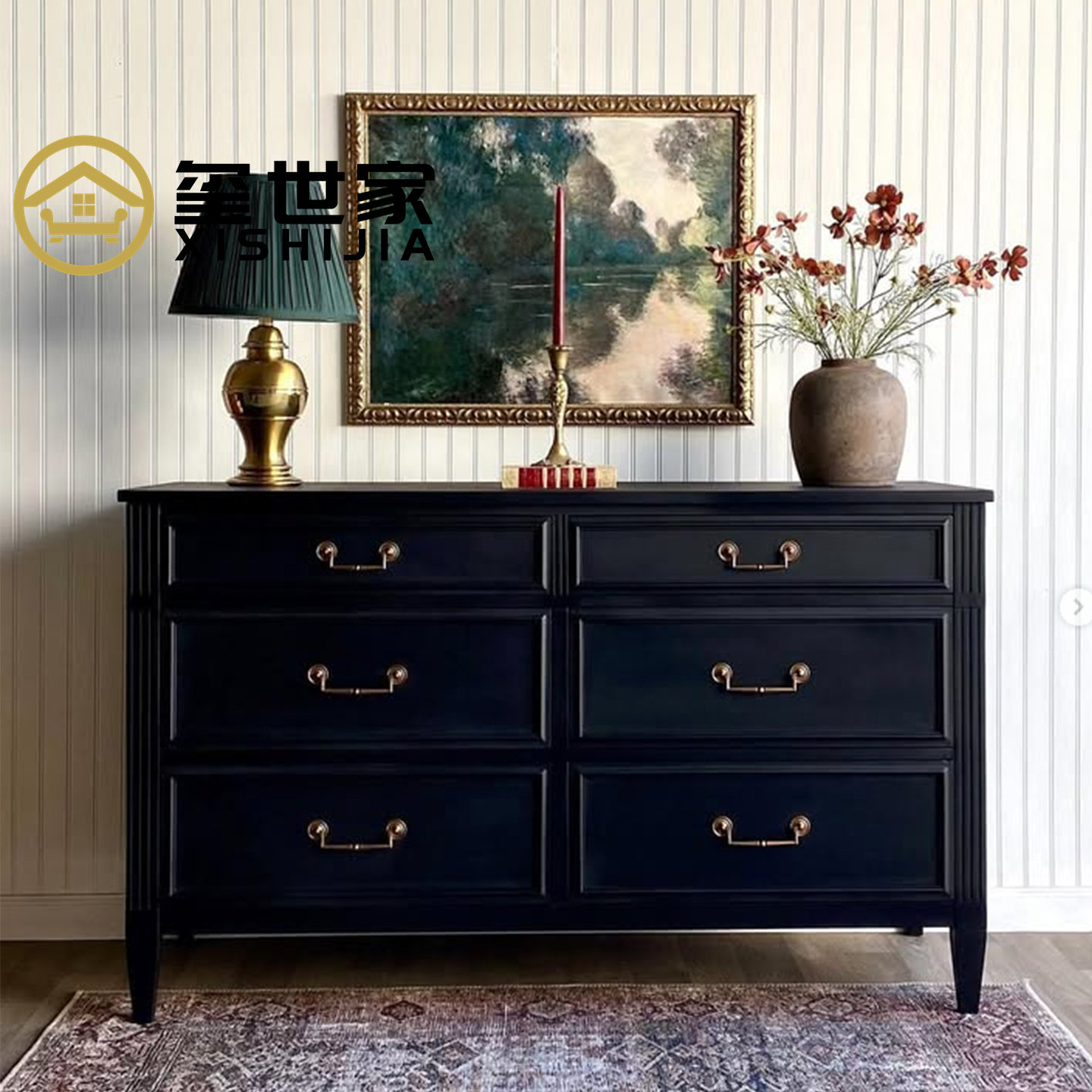 美式乡村实木6斗柜卧室抽屉储物柜法式复古收纳柜客厅餐边柜玄关