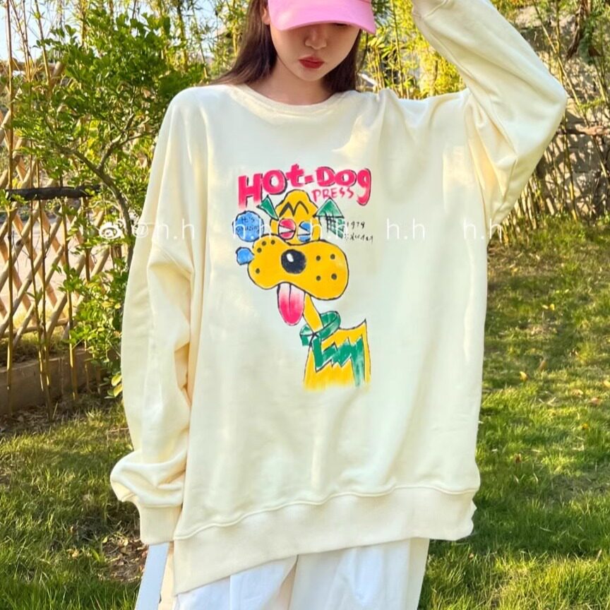 hh原创设计套头卫衣圆领衫宽松学院风上衣25年春季新款大码女装