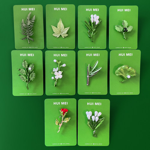 复古绿色植物金属胸针轻奢精致