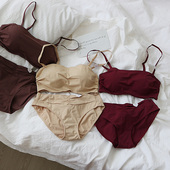 1半杯女文胸套装 光面无痕舒适聚拢内衣罩 欧美中厚抹胸式 新品