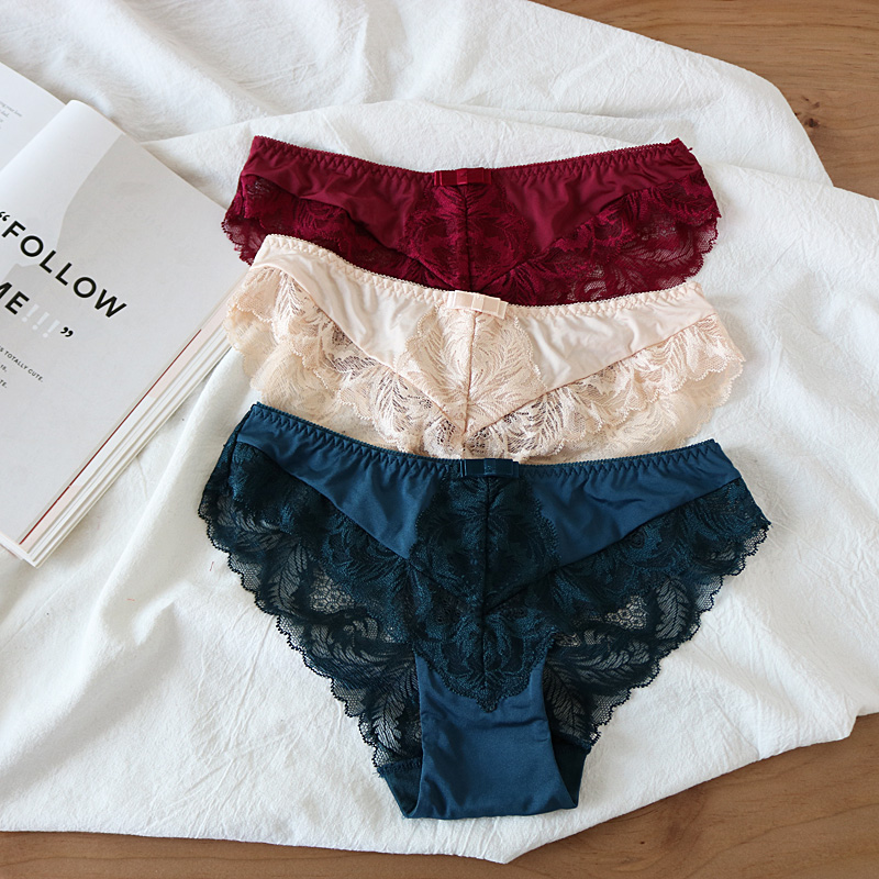 欧美法式全蕾丝透视纯棉档三角裤