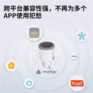 Matter插座WiFi涂鸦智能家居APP遥控定时16a计电量功能智能插座