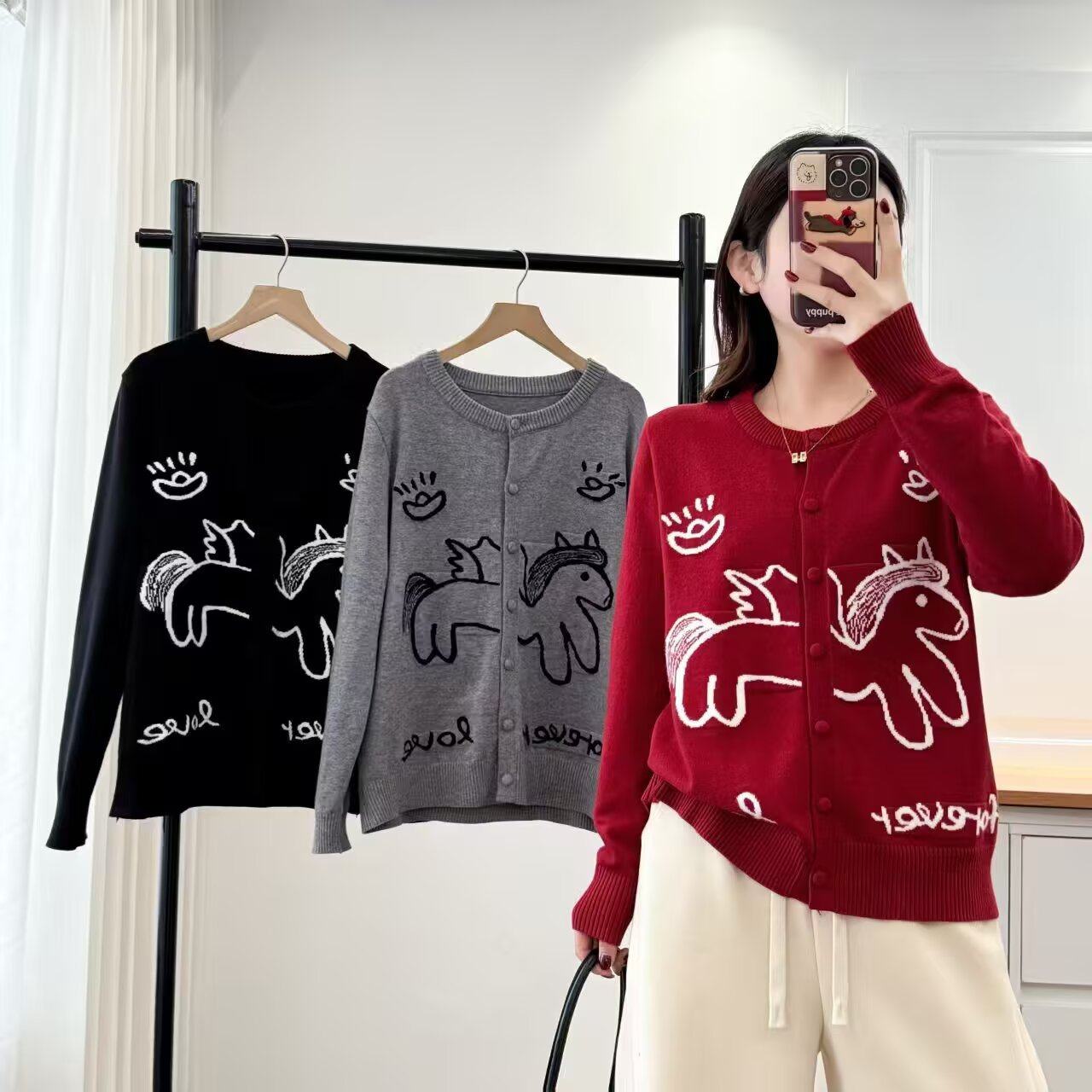 大码女装遮肚子韩版单排扣小马提花针织开衫宽松显瘦毛衣开衫2655,女装/女士精品,大码内搭,淘宝优惠券,粉丝福利购,淘宝优惠卷