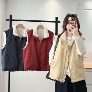 翻领显瘦背心潮2519 遮肚子秋冬韩系加棉保暖减龄马甲时尚 大码 女装