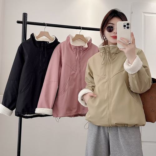 加厚保暖防风绒立领棉服派克服