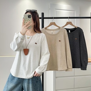 2558 遮肚子秋冬加绒百搭减龄圆领T恤显瘦加厚保暖打底衫 大码 女装