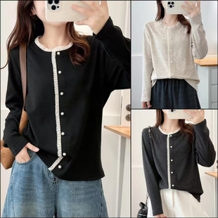 气质高级感百搭显瘦蕾丝圆领打底衫 遮肚子胖mm秋冬款 2558 女装 大码