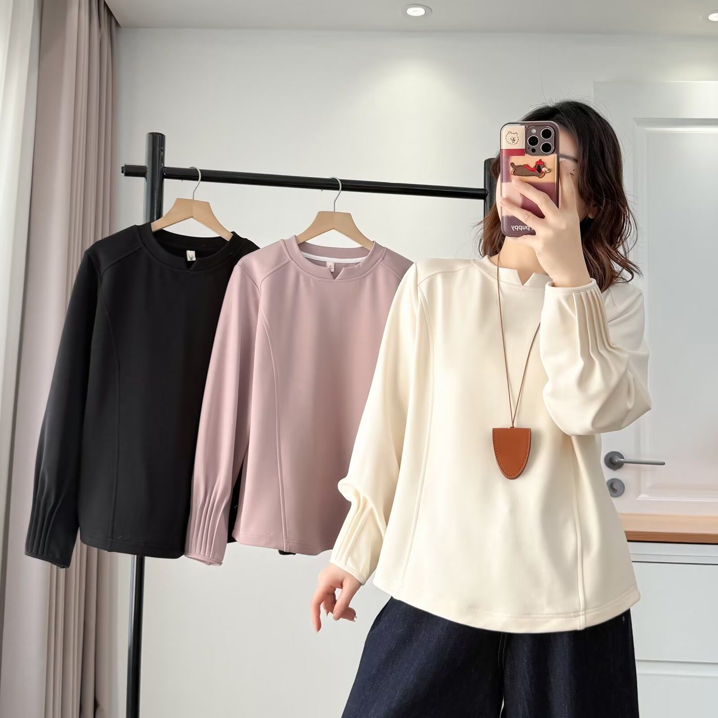 大码女装遮肚子秋冬加绒加厚圆领长袖T恤女时尚百搭褶皱打底衫518