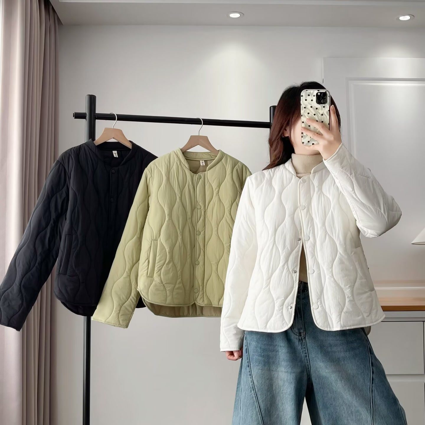 大码女装遮肚子秋冬款时尚百搭棉袄减龄葫芦格单排扣棉衣外套6190