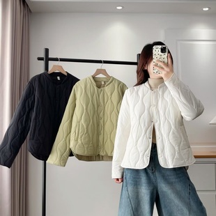 时尚 遮肚子秋冬款 百搭棉袄减龄葫芦格单排扣棉衣外套6190 女装 大码