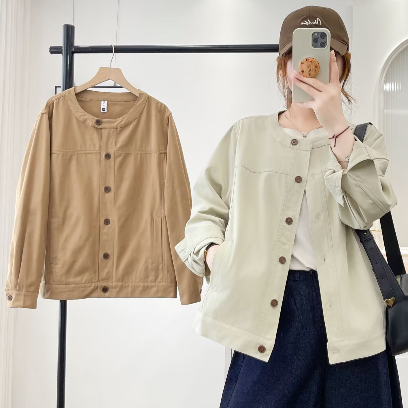 韩系百搭工装圆领宽松外套女