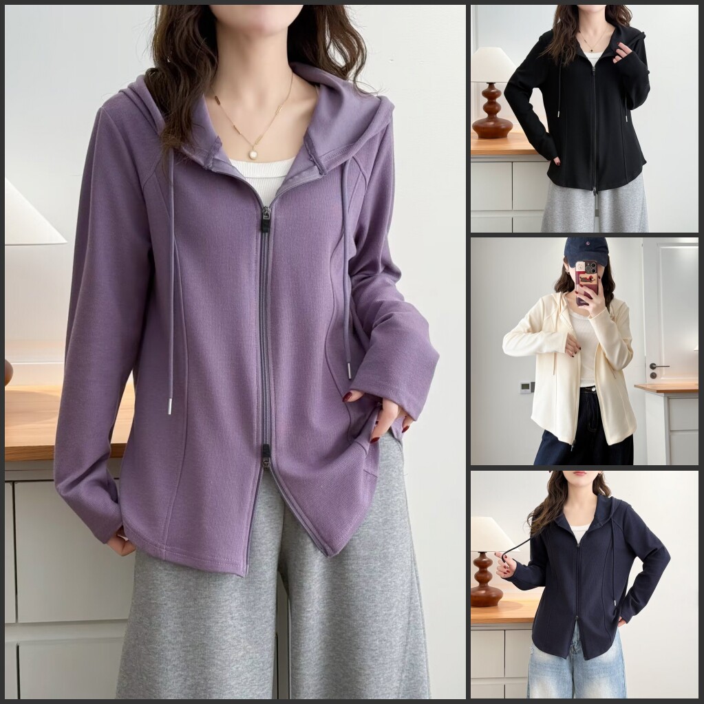 大码胖mm设计感减龄显瘦连帽开衫卫衣女春季新款宽松遮肚上衣2625