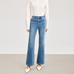 2602104-小马刺绣四面弹磨白竹节天丝棉微喇牛仔裤下装女春夏新款