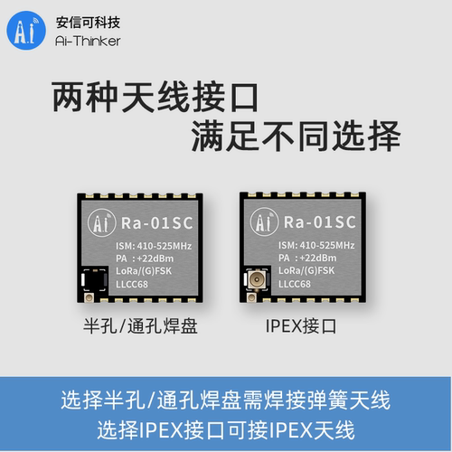 LLCC68芯片LoRa无线射频模组SPI接口IPEX天线 Ra-01SC 安信可
