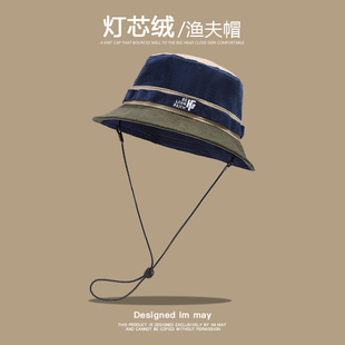 大头围 秋冬灯芯绒帽子男款 潮牌日式 小边鱼夫女帽渔夫帽女2025新款