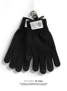 黑色手套男冬潮流学生触屏跑步防风骑行加厚保暖毛线男士手套潮牌