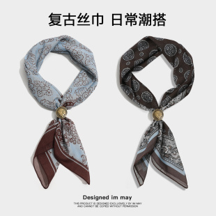 2025新款 美拉德复古腰果花丝巾方巾包头巾小围巾男生配饰领巾围脖