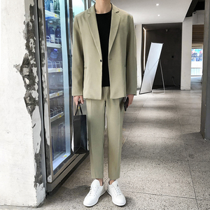 秋冬新款纯色宽版西装套装无头风宽松西服西裤 A328-20322-P165图片
