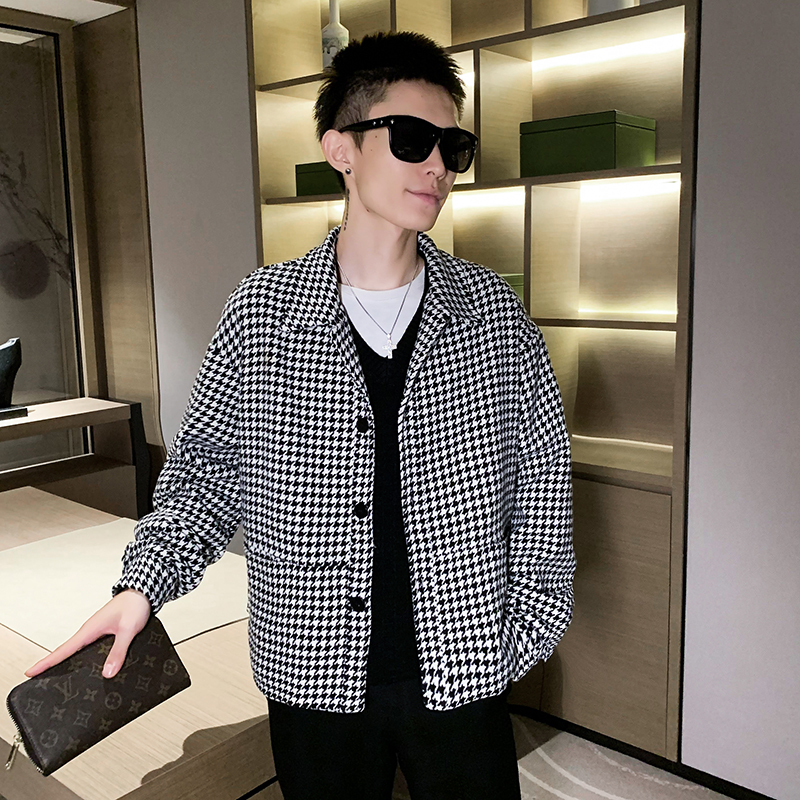 秋季新款社会小伙宽松黑白小格子外套男夹克A328-21712-P95控135，男装夹克，星座406