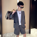 大码宽版小西服套装社会小伙短裤短袖两件套A328-2075-P85控115，男装西服套装，星座406
