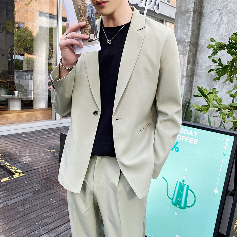 纯色宽版西服休闲春秋新款无头风西服套装A328-20322-P165,男装西服套装,星座406