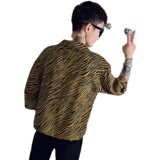 夏季新款短袖衬衫豹纹花纹套头社会小伙上衣A328-21301-P50K75，男装衬衫，星座406