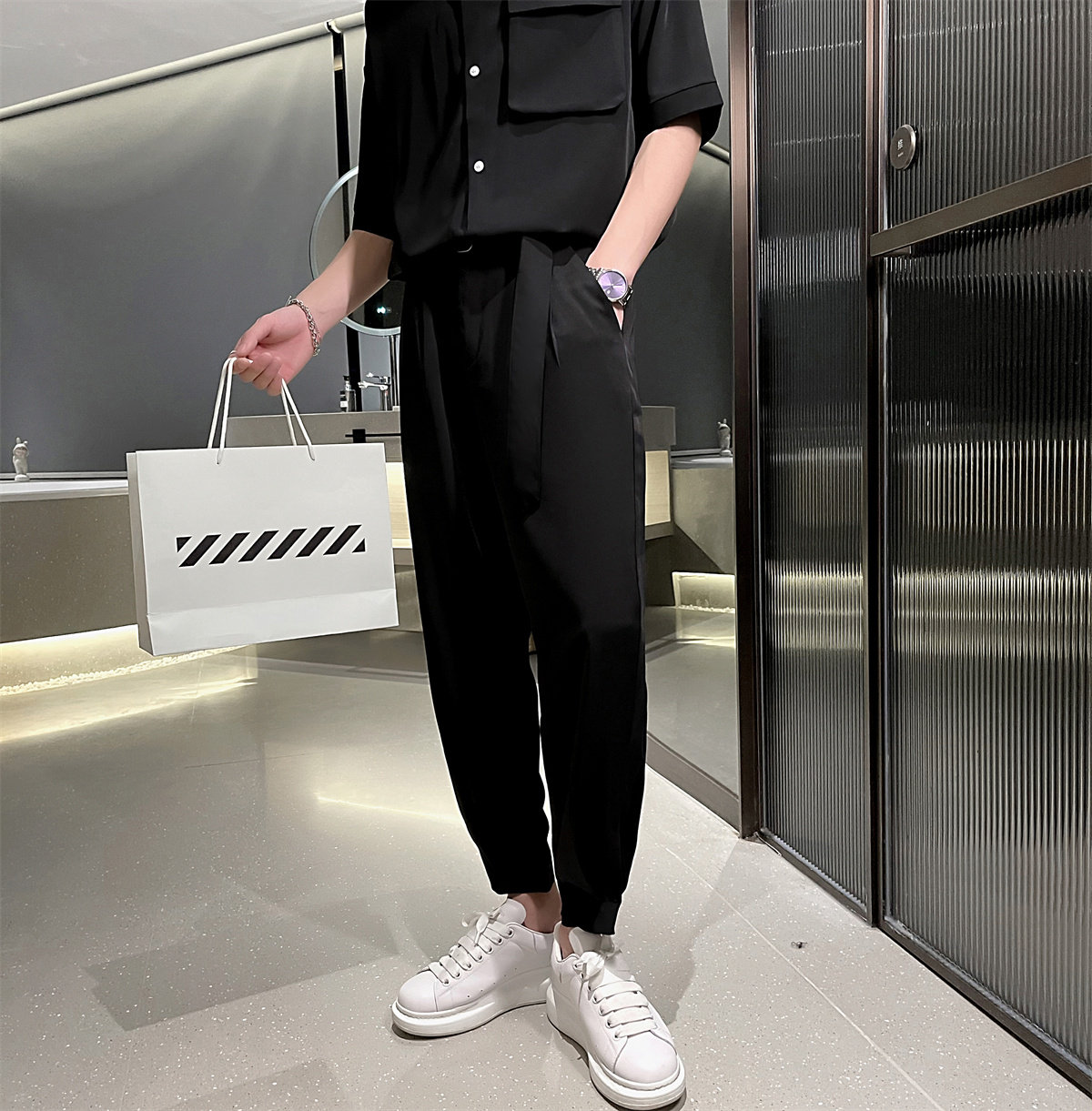 夏季韩版轻熟风半袖衬衫男休闲裤套装A328-21307-P110控150,男装休闲套装,星座406
