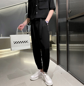 夏季韩版轻熟风半袖衬衫男休闲裤套装A328-21307-P110控150图片