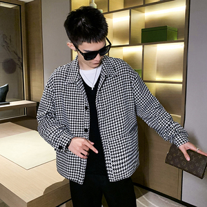 秋季新款社会小伙宽松黑白小格子外套男夹克A328-21712-P95控135图片