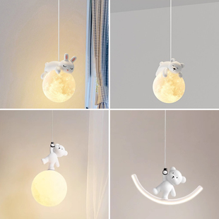 2025网红床头小熊壁灯儿童女孩房 奶油风月球公主房吊灯可爱卡通