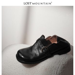 孤山定制2024新款英伦风黑色小皮鞋一脚蹬乐福鞋女