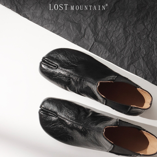 孤山定制英伦风真皮短靴女2025新款软皮切尔西分趾靴圆头粗跟单靴