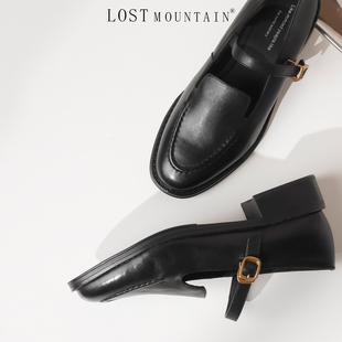 孤山定制圆头粗跟小皮鞋 复古风玛丽珍黑色浅口大码 单鞋 女2025新款