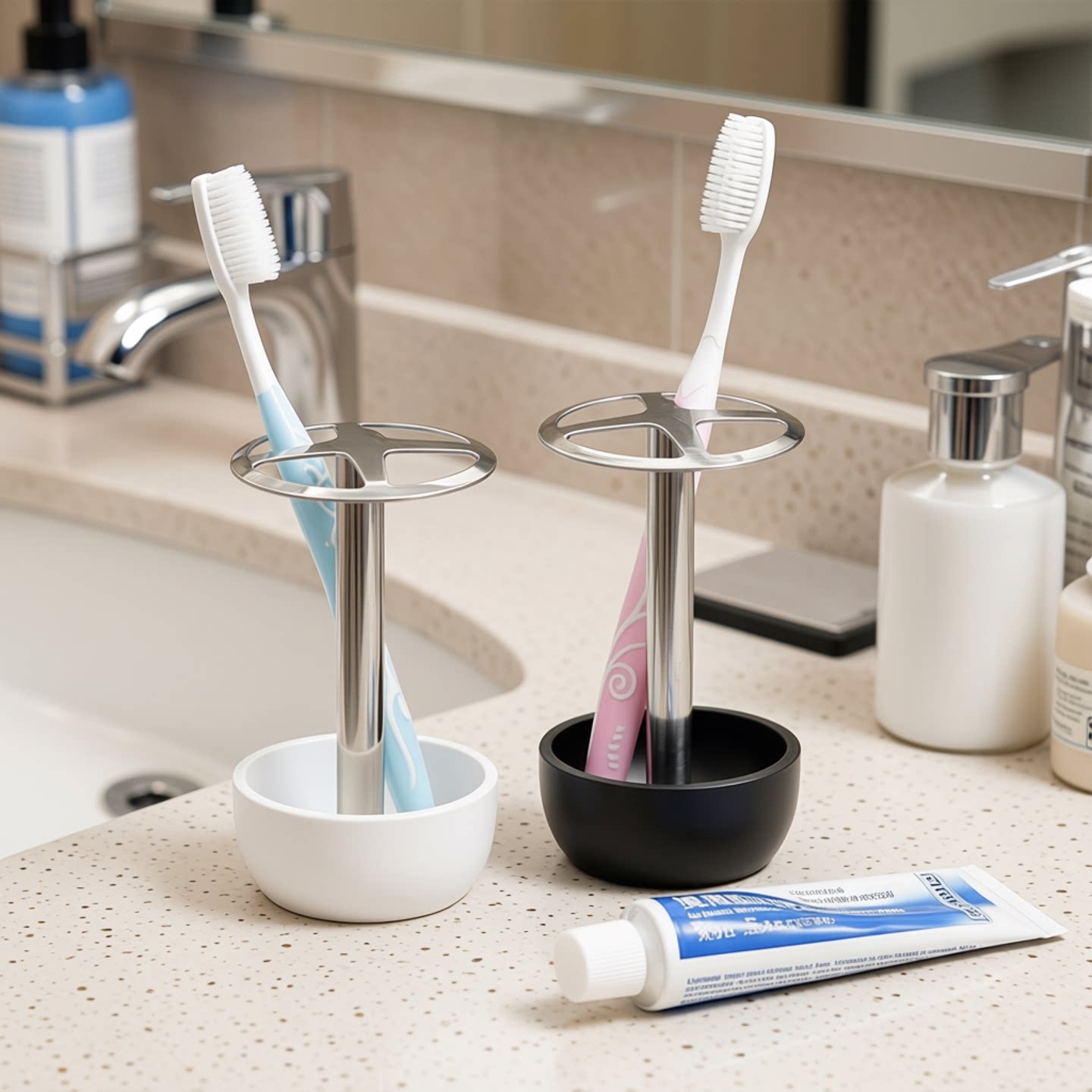 304不锈钢牙刷收纳架洗漱台置物架北欧卫生间牙刷座简约牙刷筒