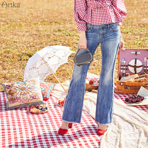 Artka阿卡2021夏季新款磨毛边水洗休闲百搭复古长款阔腿牛仔裤女