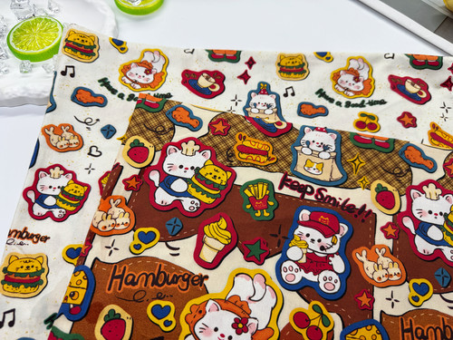 版权花色全棉8安帆布和府绸汉堡包猫咪肠圈外套桌布包包背带裤