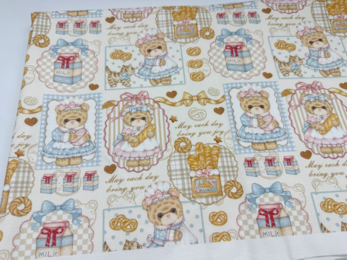 全棉8安帆布高密设计师款拼布小熊卡通外套桌布包包背带裤布料