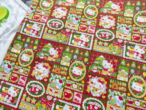 版权花色全棉8安帆布和府绸拼布圣诞凯蒂包包桌布背带裤外套