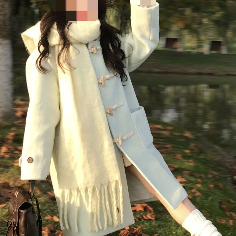 薄荷绿夹棉霍里德地图高级感超好毛呢外套