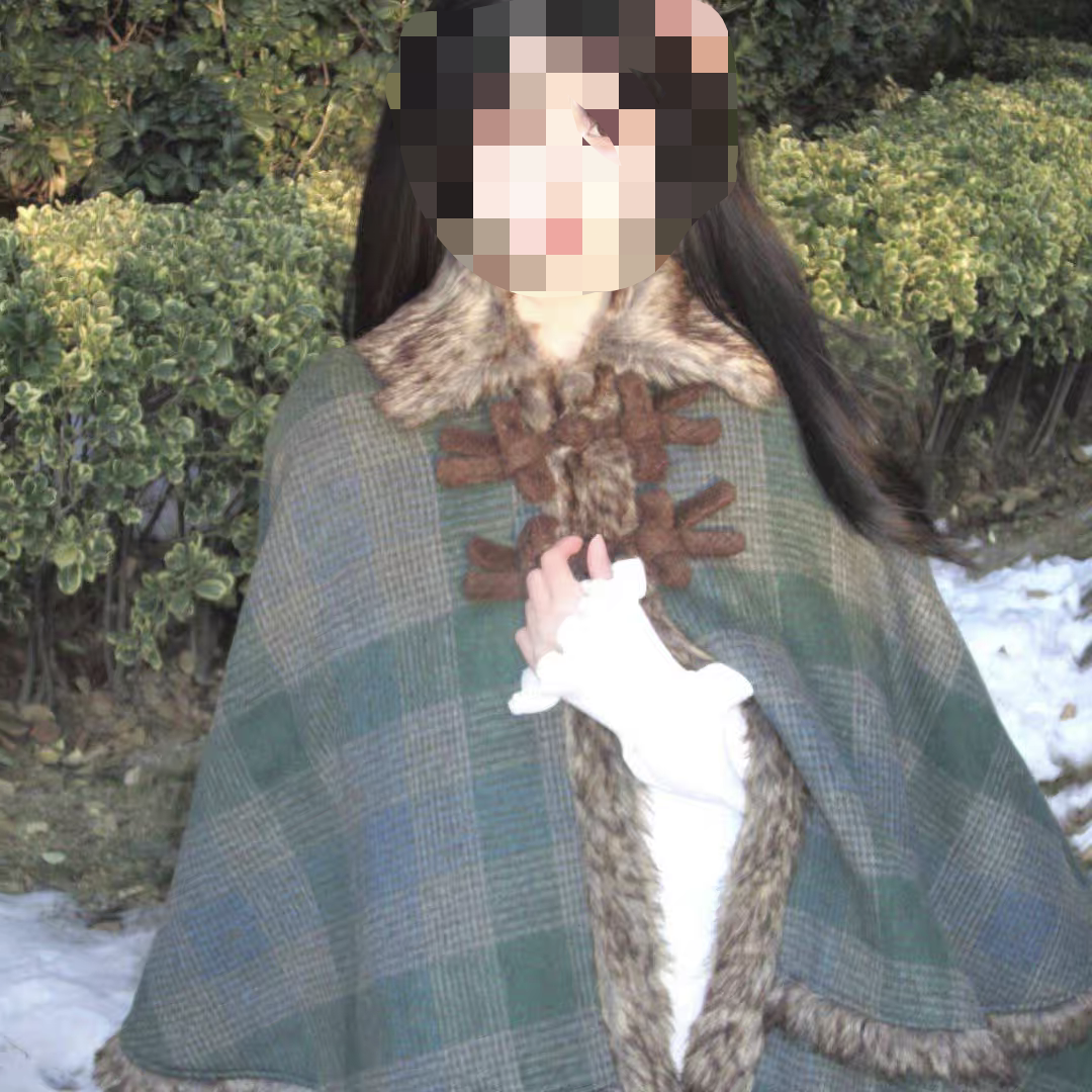 小葱良裁 格子披风毛呢外套女冬短外套