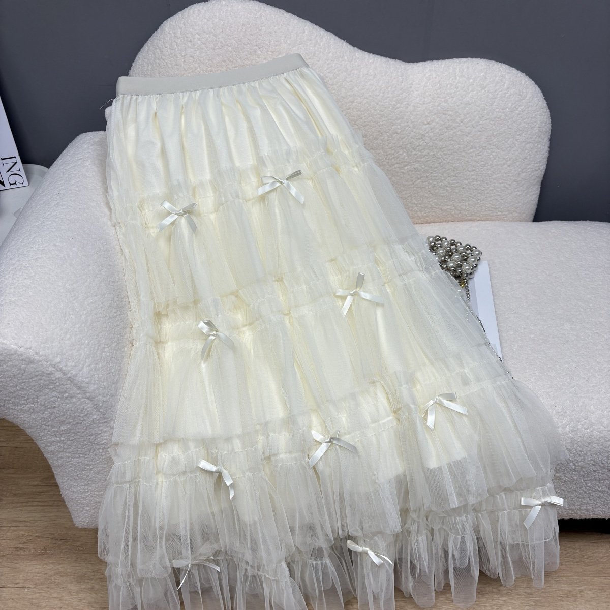 秋冬新款2025韩版chic绝美蝴蝶结木耳蛋糕裙甜美纱裙半身裙子