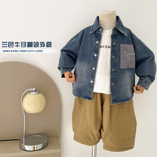 2026秋季新款百搭帅气男童牛仔衬衫春秋款洋气儿童个性衬衣