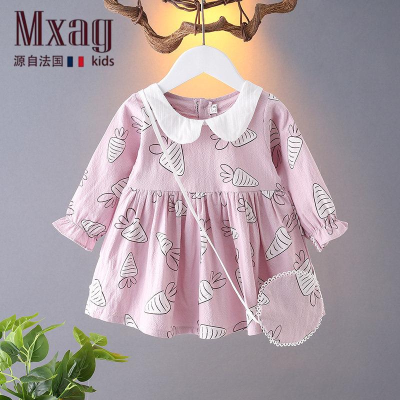 MXAG女宝宝纯棉连衣裙春秋装新款韩版婴儿裙子长袖0-1-2-3岁女童