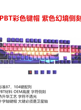 PBT彩色键帽 紫色幻境字符侧刻不透光樱桃1.0 2.0S 3.0S适用OEM高